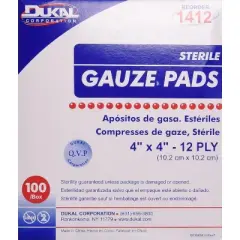Dukal 12 Ply Gauze Sterile 4x4" Pad, 100 Count
