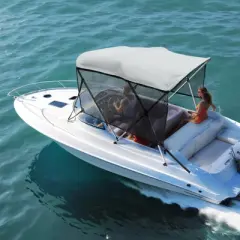VEVOR 3 Bow Bimini Top Boat Cover, Detachable Mesh Sidewalls, 600D Polyester Canopy with 1" Aluminum Alloy Frame