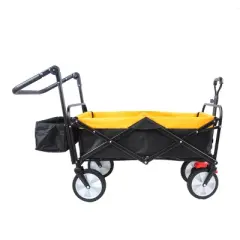 FURNIinspire Wheelbarrows And Lawn Carts Folding Wagon Cart, Collapsible Outdoor Utility Cart With Handle, Yellow, 53.5&ldquo;*47"*42.52"