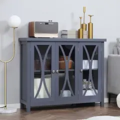 HOMCOM Elegant Kitchen Sideboard, Buffet Cabinet with Storage, Adjustable Shelves for Living Room, Study, 3 Glass Doors, Gray