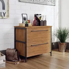 2 Drawer Iron City Lateral File Cabinet Checked Oak - Sauder