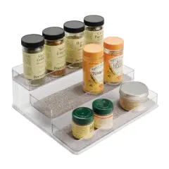 iDESIGN Twillo Plastic Stadium Spice Rack Tier Organizer Metallico Clear: Kitchen Cabinet Storage, Hand Wash, 10.25" Width