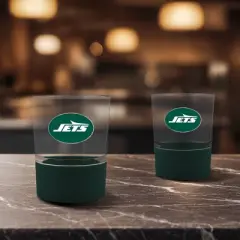 NFL New York Jets 14oz Rocks Glass Set with Silicone Grip - 2pc