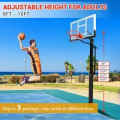 Inground Basketball Hoop Outdoor, 8-10ft Quick Adjustable Basketball Hoop In Ground with 55" Shatterproof Tempered Glass Backboard