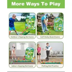 TITQWOP 4-in-1 Sticky Golf Games Set for Kids&Adults &ndash; Golf Putting Mat,Chipping Net,Cornhole Board&Retractable Club,Indoor/Outdoor Practice Toy