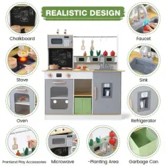 Wooden Chef Kitchen Playset w/ Lights & Sounds - Includes Cookware, Cutting Veggies & Farm-to-Kitchen Role Play Accessories