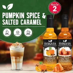 Syruvia Variety Pack - Pumpkin Spice & Salted Caramel Syrup 25.4 Fl oz (2-Pack)