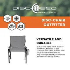 Disc-O-Bed Outfitter Disc-Chair with Zippered Mesh Compartments and Cup Holder for Outdoor Sports and Camping, Included Carry Bag, Grey