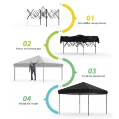 10x10 Pop Up Canopy Tent with 4Pcs Sidewalls, Portable Instant Canopy with 4 Stakes, 4 Ropes, 4 Sandbags for Patio, Outdoor, Camping