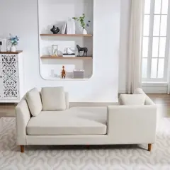 LOVMOR 77.95'' Wide Modern Double-Sided Upholstered Chaise Lounge Indoor, Chenille Fabric Sleeper Sofa Couch With 4 Throw Pillows, Rubberwood Legs