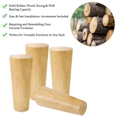 Unique Bargains Wood Furniture Legs Round Solid with Mounting Plate Replacement Feets Set of 4