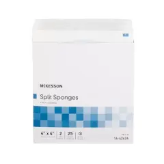McKesson Split Sponges, 6-Ply Sterile, 4 in x 4 in, 2 per Pack, 25 Packs, 50 Total