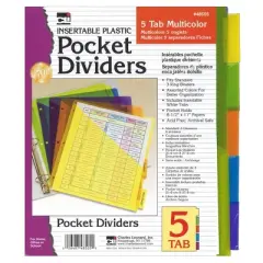Charles Leonard Index Dividers with Pockets, 5-Tab, Assorted Colors, 5/Pack, 6 Packs