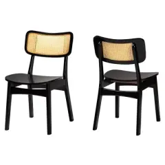 Baxton Studio 2pc Tafari Wood and Rattan Dining Chair Set Dark Brown/Light Brown: Armless, Rubberwood Frame, Spot Clean