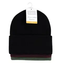 Hudson Baby Family Knit Cuffed Beanie 3pk, Green Burgundy
