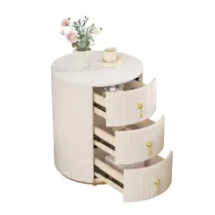 NicBex  1PC/2PCS Round Night Stand with Marble Stickers Top,3 Drawers Nightstand with Metal Handles,Bedside Table for Bedroom,Living Room Furniture