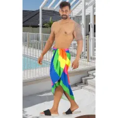 LA LEELA Men's 4th of July USA Flag Swimwear Summer Sarong Swim Trunk Pareo Beach Wrap One Size Multi Stripes