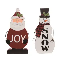 Transpac Wooden Standing Santa and Snowman Decor Set of 2 Christmas Home Decorations for Festive Holiday Cheer