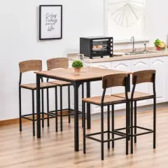 HOMCOM 5 PC Modern Counter Height Bar Table Set Compact Kitchen Table 4 Chairs Set with Footrest, Metal Legs