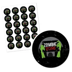 Big Dot of Happiness Zombie Zone - Halloween or Birthday Zombie Crawl Party Circle Sticker Labels - 24 Count