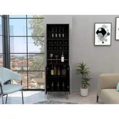 Gulches Cabinet with 2 Interior Shelves, 8 Uncovered Liquor Wine Shelves and 4 Steel Light Legs,Easy to Assemble