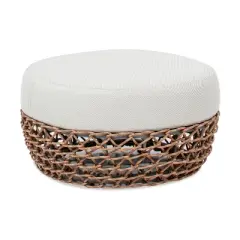 Jennifer Taylor Home Willow 25" Round Upholstered Woven Patio Ottoman in Golden Brown Wicker Frame