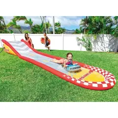 Intex 57167EP 18.5 Foot Long Inflatable Racing Fun Water Slide Track with 2 Surf Car Riders and Built-In Sprayer for Ages 6 and Up
