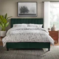 Queen Teagan Channel Upholstered Headboard Emerald Green - Lifestorey
