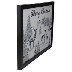Northlight Lighted Black and White Winter Scene Merry Christmas Canvas Wall Art 11.75" x 15.75"