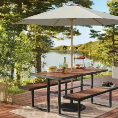 9' Round Grid Outdoor Patio Market Umbrella Cream with Light Wood Pole - Threshold&trade;