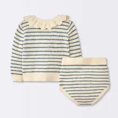 Baby Girls' 2pc Striped Peter Pan Collared Sweater Set - Cloud Island&trade; Blue