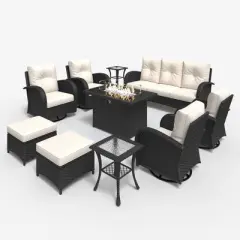 LayinSun Outdoor Patio Furniture Set, Black Rattan Wicker Sectional Swivel Rocker Chairs Sets