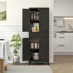 HOMCOM 67" Tall Freestanding Kitchen Pantry Cabinet, 4-Door Storage Cabinet with Drawer and Adjustable Shelves for Dining Room