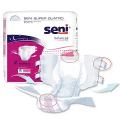 Seni Super Quatro Adult Incontinence Brief Regular Heavy Absorbency Breathable / Overnight, S-RE10-BQ1, Severe