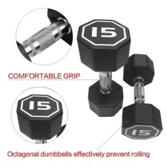 NAYSAYE Dumbbell Set of 2 15LBS Octagonal with Chrome Plated Contour Knurled Handle High End RPE Material for Home Gym, Silver, 12"*5"*5"