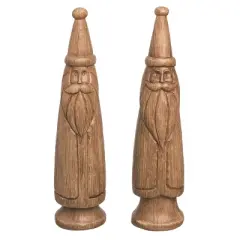 Transpac Slim Santa Set of 2 Resin Wood Look Christmas Home Decorations for Festive Decor