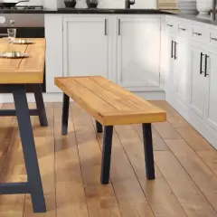 Emma and Oliver Rustic Natural Acacia Wood Bench with Seating for Two, Flared Wooden Legs and Slatted Surface for Indoor and Outdoor Use