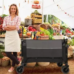 NAYSAYE Wagon Extra Large Folding Cart with All Terrain Wheels and Side Pockets for Outdoor Use, Black and Gray, 41.34"*25.2"*44.17"