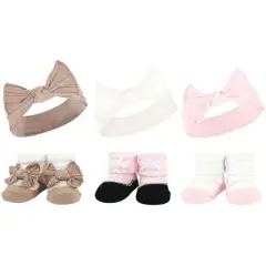 Hudson Baby Infant Girl 12Pc Headband and Socks Giftset, Pink Taupe, One Size
