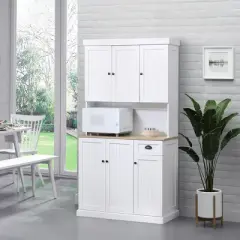 HOMCOM Buffet with Hutch, Kitchen Pantry Storage Cabinet with Microwave Oven Countertop, Drawer, and Cupboards, White