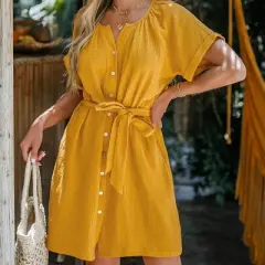 Women's Belted Seersucker Mini Dress  Cupshe