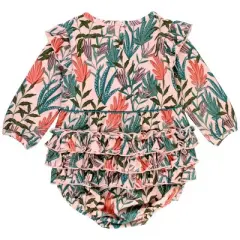 RuffleButts Infant Girls Long Sleeve Flutter Bubble Romper