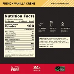 Optimum Nutrition Protein Powder Creme Tub - French Vanilla - 1.55lbs: Whey, 24g Protein