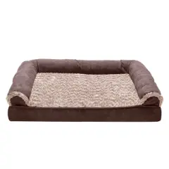 FurHaven Two-Tone Faux Fur & Suede Cooling Gel-Top Foam Sofa Dog Bed