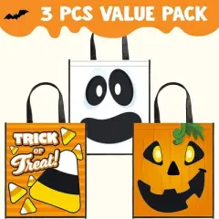 Joyfy Halloween Party Favors 3PCS Large See Through Tote Bags with Handles Trick or Treat Bag Party Supplies For Candies Biscuits Cards 22.5" x 13.75"