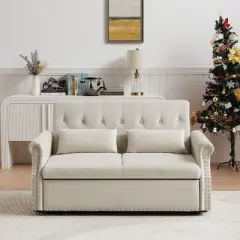 NicBex 55 Inch Loveseat Sofa with Pull-Out Bed and Adjustable Backrest Upholstered Sleeper Sofa Couch with 2 Lumbar Pillows for Living Room