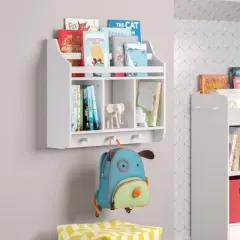 Kids' Book Nook Wall Shelf with Cubbies and Book Rack White - RiverRidge Home