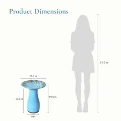 LuxenHome 20" Elegant Tall Ceramic Bird Bath for Outside with Leaf Pattern, Sky Blue