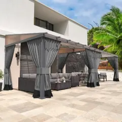 ALAULM 10&rsquo; x 24&rsquo; Wall Mount Gazebo Outdoor Pergola, Lean to Gazebo Canopy Awnings with Sloped Roof and Steel Frame