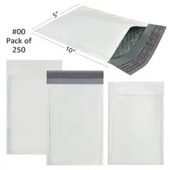 UOFFICE Pack of 250 Poly Bubble Mailer Bags 5"x10"- #00 Pouches with Self-Seal Closure